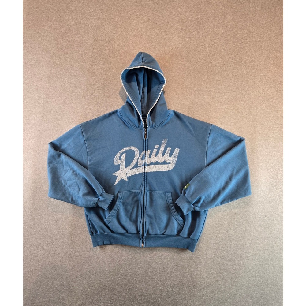 Daily Drills Americana Hoodie Women XS/S Blue Oversized Zip Up Sweatshirt